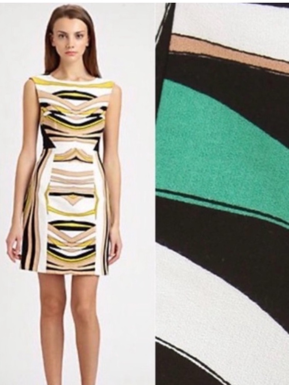 Anthropologie 4C dress sleeveless‎ abstract stripe black green tan orange size 6